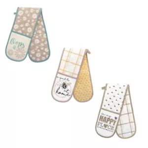 NEW 100% COTTON LUXURY DOUBLE OVEN GLOVES MITTS PADDED HEAT RESISTANT POTHOLDER - Picture 1 of 4