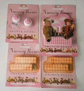 ANNE GEDDES NURSERY Pink GINGHAM Drawer Pulls, Knobs & Light Switch Plate NEW - Picture 1 of 5