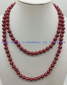 Dark Red 8mm Shell Pearl Choker Charm Necklaces for Women Round Bead 18-48 Inch - Picture 1 of 14