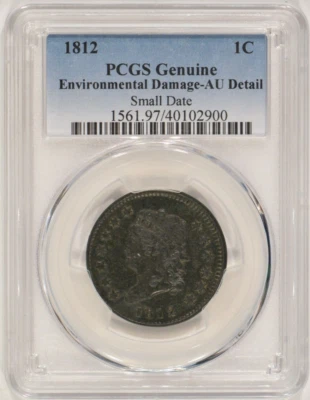 1812 Classic Head Large Cent 1c PCGS AU Details Environmental Damage 40102900 - Image 1 of 4