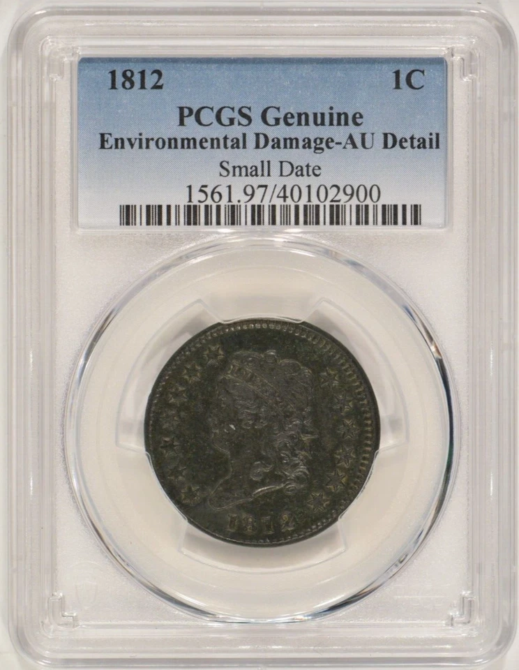 1812 Classic Head Large Cent 1c PCGS AU Details Environmental Damage 40102900 - Image 1 of 4
