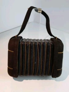 (K34) Vintage Kleine Akkordeon Handtasche "Bal Musette" Leder Messing Braun - Bild 1 von 10