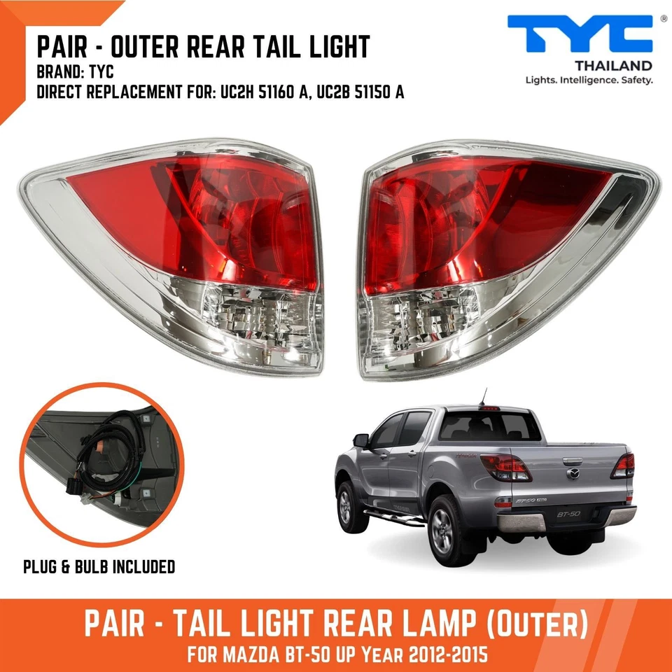TYC PAIR LH RH SIDE OUTER TAIL LIGHT REAR LAMP FOR MAZDA BT-50 BT50 UP UTE 12-15 - Image 1 of 4