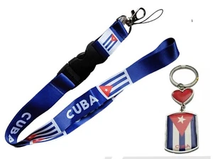 2pcs. Cuba Cuban Flag Mini Banner  Lanyard  Heart Key Chain Keychain Key fob - Picture 1 of 4