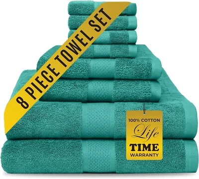 8 PIECES GREEN TOWEL GIFT SET (2 BATH, 2 HAND, 4 WASHCLOTH TOWELS ) 100% COTTON - Image 1 of 4