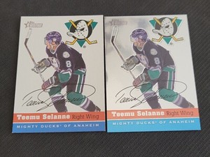 2000-01 TOPPS HERITAGE TEEMU SELANNE #28 BASE + CHROME 2 CARD LOT 