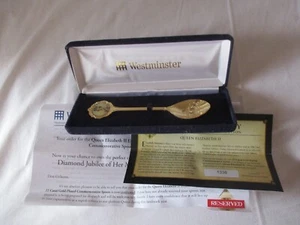 Queen Elizabeth II Diamond Jubilee 22 Carat Gold Plated Spoon in  Case & COA - Picture 1 of 20