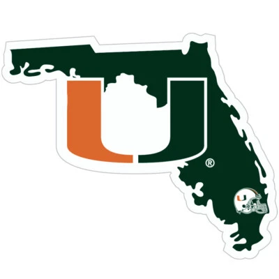 Miami Hurricanes Home State Vinyl Auto Decal (NCAA) Florida Shape w/ Helmet - Image 1 of 3