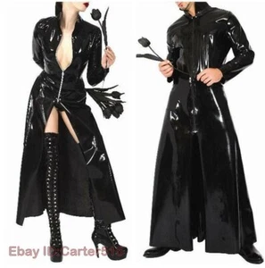 Women Mens Nightclub Patent Leather The Matrix Trench Jacket Show Club Coat  - Picture 1 of 14