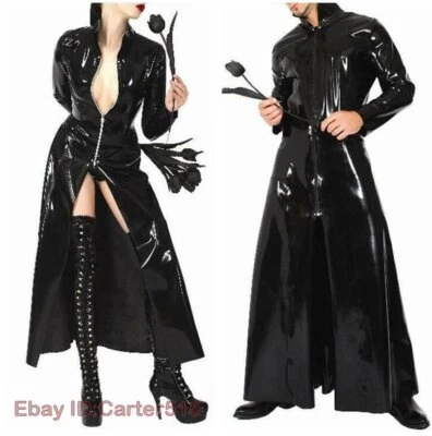 Women Mens Nightclub Patent Leather The Matrix Trench Jacket Show Club Coat  - Image 1 of 4