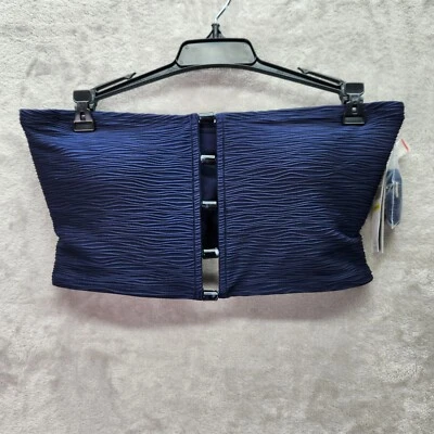 Top de Bikini Carmen Marc Valvo Bandeau Talla M Natación Texturizado Correa Extraíble Azul Foto 1 de 4