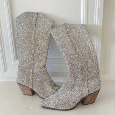 Matisse Party Favor Rhinestone Pointed Toe Tall Western Boots Silver Sz 6.5 - Image 1 of 4