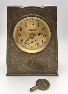 Tiffany Studios ~ BRONZE UHR & SCHLÜSSEL ~ griechisches Schlüssel Design #1121 Tischuhr - Bild 1 von 12