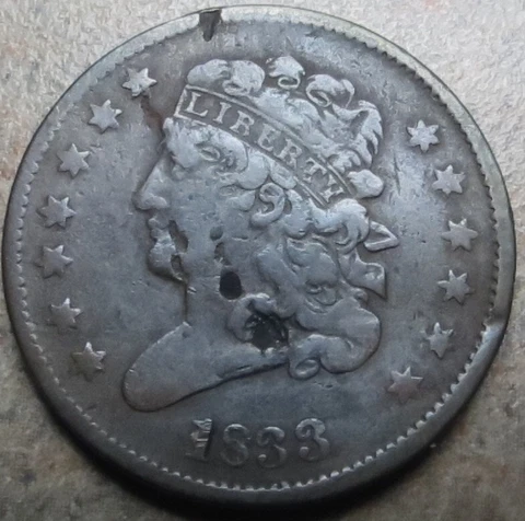 1833 Half Cent -- Low Mintage -- Rare 120,000 Minted Cover