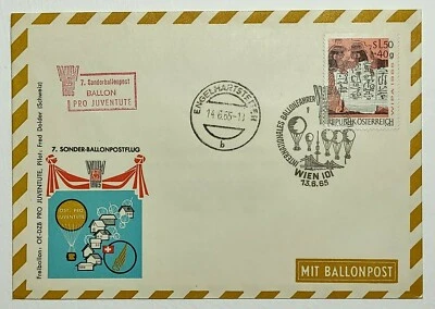 1965 FDC Austria Balloon Airmail Flight #7 Multi Franked Aerostat Postcard Cover - Image 1 of 2
