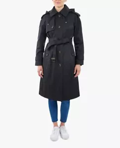 London Fog Women's Belted Hooded Trench Coat, Black - Picture 1 of 2