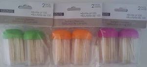 TOOTHPICK DISPENSERS Kitchen Bar Party 2*100 Round Toothpicks Select Cap Color - Picture 1 of 4