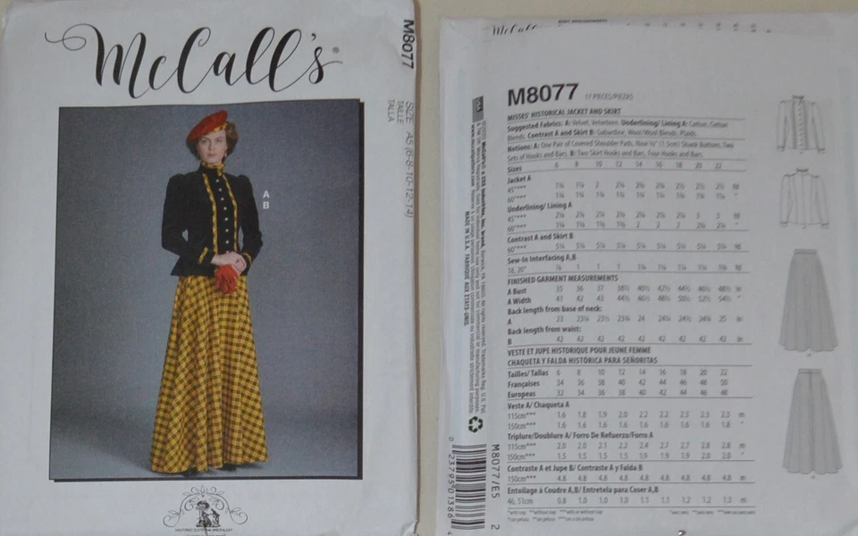 McCalls 8077 - Misses' Historical Jacket & Skirt, Travel Suit Titanic.  Costume - Image 1 of 1