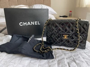 Chanel Vintage Square Flap Bag, Black Patent Leather, Gold HRW With Box Etc - Picture 1 of 12