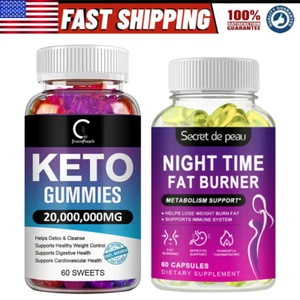 Keto ACV Gummies Fast Weight Loss Night Time Fat Burner Supplement Detox Pills - Picture 1 of 14