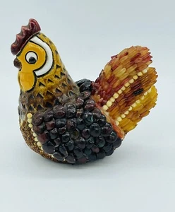 Vintage Artisan Hen Chicken 2.5” Figurine Handmade From Seeds in Uruguay Signed - Picture 1 of 7