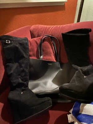 bamboo Black Suede Riding Boots womens boots 8 , Black Victoria Secret Bag FREE’ - Image 1 of 3