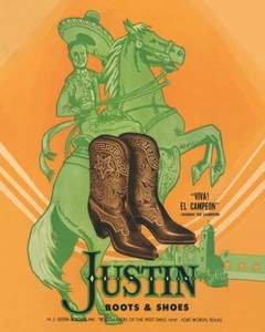 JUSTIN STIEFEL & SCHUHE - VIVA! EL CAMPEON WERBEPLAKAT - Bild 1 von 1