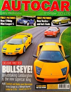 AUTOCAR MAGAZINE 17-OCT-01 - Lamborghini Murcielago, Countach 5000 QV, Diablo VT - Picture 1 of 3