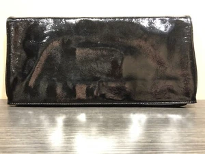 HOBO INTERNATIONAL Black Patent Envelope Clutch Magnetic Fold Flap Purse - Picture 1 of 6