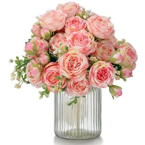 4 Packs Artificial Peony Flowers 20 Heads & 16 Buds Realistic Fake Silk Flowe... - Picture 1 of 7