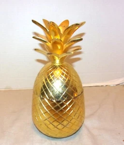 Solid Brass Plated Wecome Pinneapple Canister/Ice Bucket w/Lid: India - Picture 1 of 4