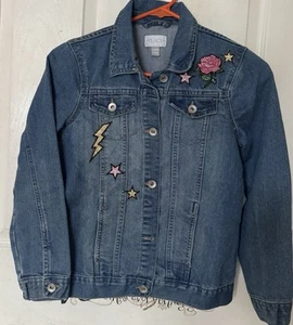 Place Girls Denim Jean Jacket with Hearts & Stars Size L 10/12 - Picture 1 of 9