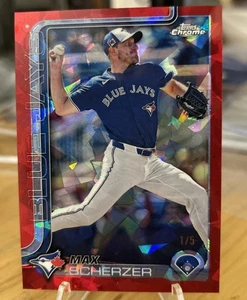 2025 Topps Chrome Sapphire Max Scherzer Red 1/5 Bookend - Picture 1 of 2
