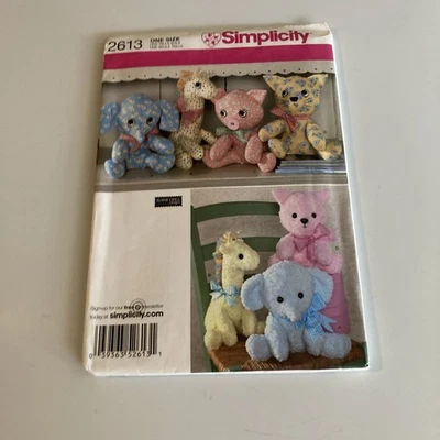 Simplicity Pattern 2613 Stuffed Animals UNCUT One Size - Image 1 of 2