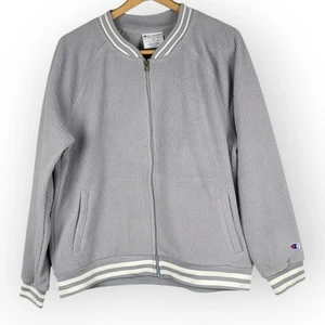 Champion Sherpa Bomber Jacket Extra Large Gray Full Zip Athleisure Minimalist - Picture 1 of 8
