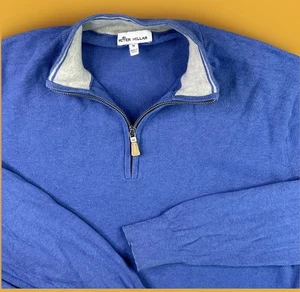 Peter Millar Sweater 1/4 Zip Pullover Cotton Cashmere Silk Blend Blue Men Sz M - Picture 1 of 7