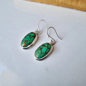 Green Copper Turquoise Gemstone Earring 925 Sterling Silver Boho Earring PG5627 - Picture 1 of 4