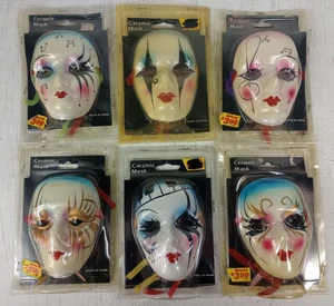 Máscaras de pared vintage de porcelana con mascarada de cerámica (lote x6) exhibición de 4" (selladas) - Imagen 1 de 6