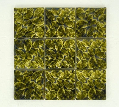 Juego de mayólica antigua 4,375 pulgadas Azulejos de pared de cerámica de hoja verde Foto 1 de 4