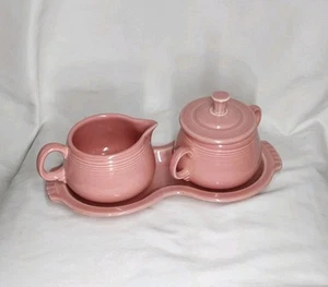 Fiesta Ware USA HLC-  4pc. Cream & Sugar w/lid & Tray Pink Rose -M1 - Picture 1 of 8