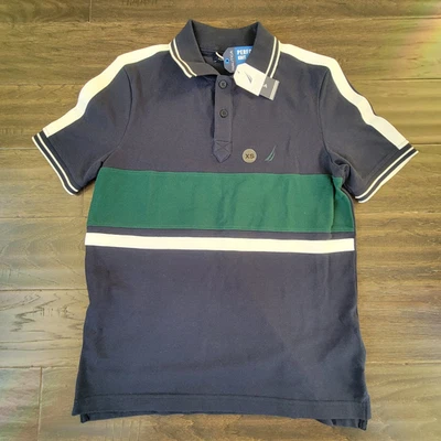 Nuevo Polo Nautica Para Hombres Azul Marino/Multi Rendimiento Tejido Manga Corta XS Foto 1 de 4