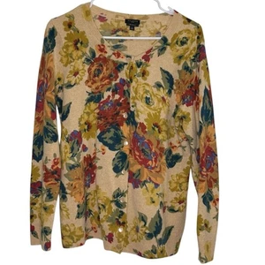 Talbots Womens Large Petite Floral Cardigan Cashmere Cottagecore Grannycore Fall - Picture 1 of 7