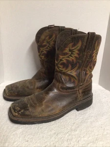 Justin Work Boots Steel Toe Square WK4682 Stampede Men 13 D Brown Distressed - Picture 1 of 16