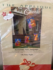 Evergreen O Heilige Nacht Krippe & Könige Weihnachtshaus & 3 Garten Flagge Set Neu mit Etikett - Bild 1 von 11