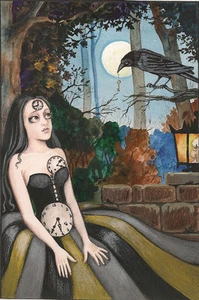 ACEO PRINT OF PAINTING RYTA RAVEN CROW HALLOWEEN CLOCK Alice In Wonderland Art - Picture 1 of 1