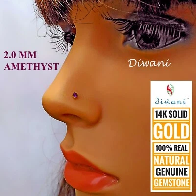 Diwani 2,0 mm Amatista Natural Boda Nariz Labret Pin Piercing Anillo Perno Foto 1 de 4