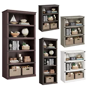Industrial 3-5 Shelf Wood Bookcase Bookshelf Storage Display Rack Book Shelving - Picture 1 of 25