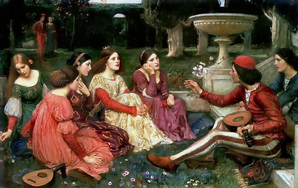 Impresiones de archivo de 17" x 22" John William Waterhouse A Tale from the Decameron 1916 Foto 1 de 1