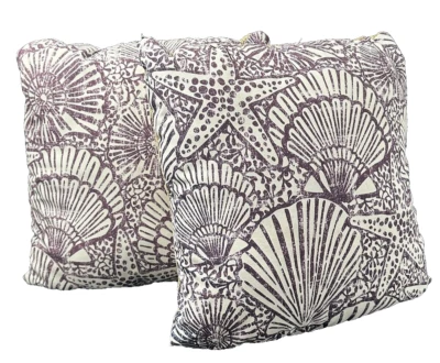 Tommy Bahama Purple and White Starfish Seashells Outdoor Pillows Straw Backs 2 - Image 1 of 4
