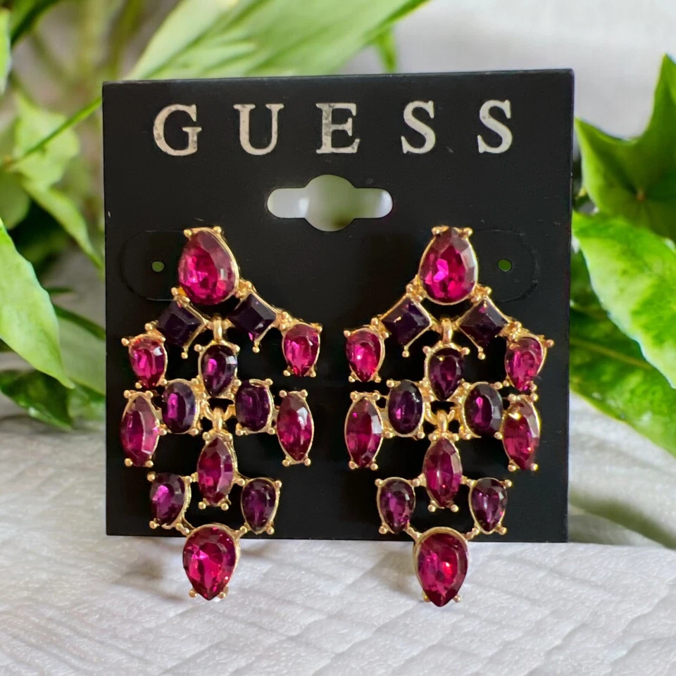 Pendientes araña Guess 1 1/2" tono dorado/púrpura poste trasero-NUEVOS SIN ETIQUETAS Foto 1 de 1